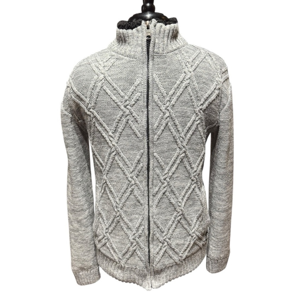 American Stitch Gray Cable Knit Full-Zip Sweater Fleece Lined Jacket Size S